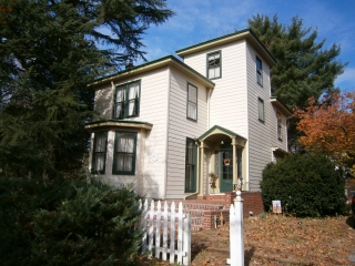 House with green metal roof, highlighted by accent color
